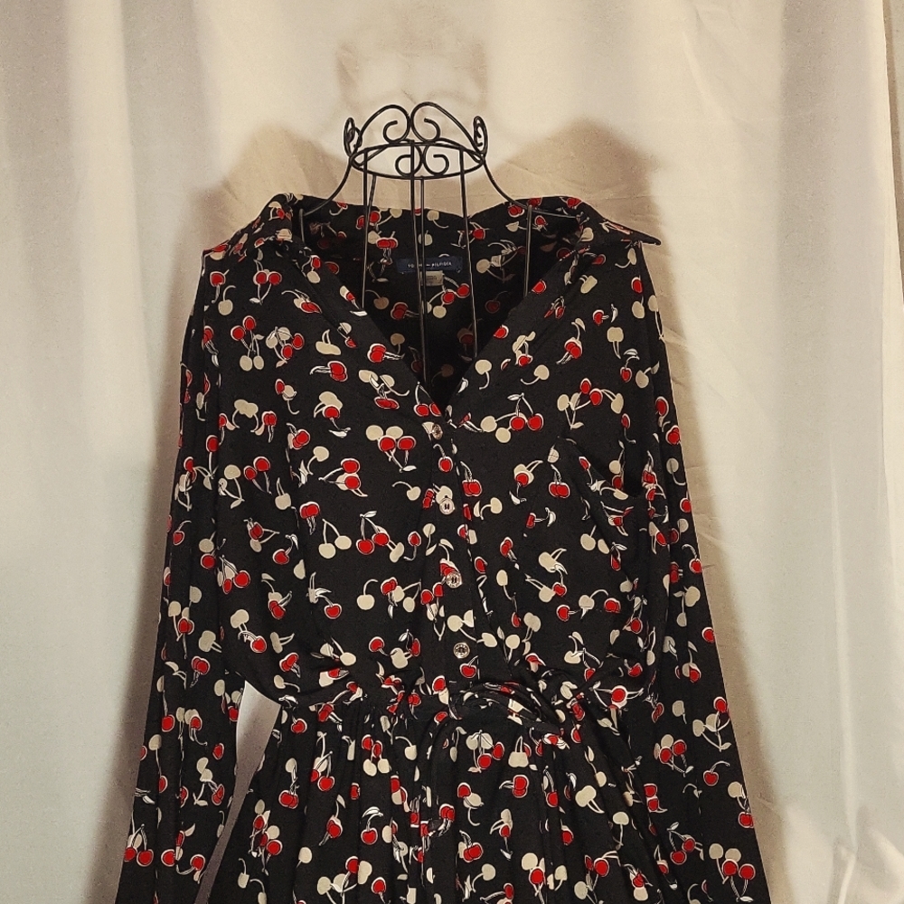 Black long-sleeved cherry dress